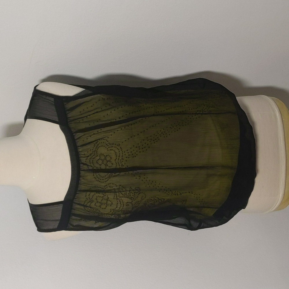 ✅Arden B. XS Tank Yellow Flower Black Sheer Blouse